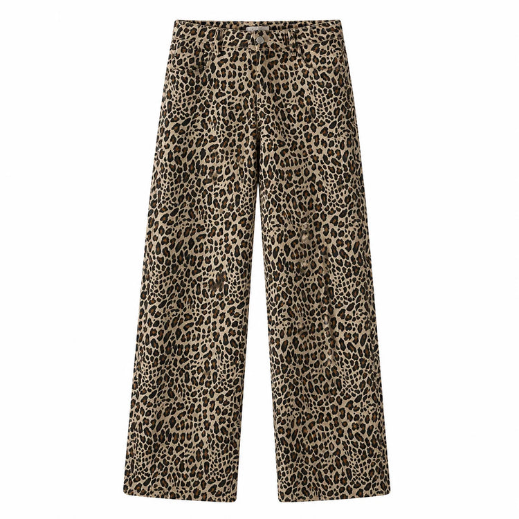 High Waist Wide Leg Jeans woman Leopard printing Denim Vintage Loose Comfortable Fashion Look For City Party Daily Outings FX5319-1
