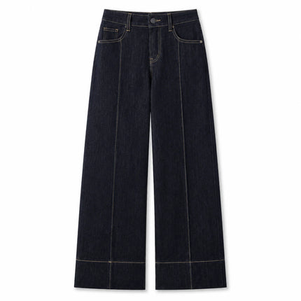 Women's Jeans High Waist Wide Leg Denim Dark Black Seams Contrasting Detail Central Stitching Comfortable Casual For Work And Evening Outings YW‑1882