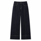 Women's Jeans High Waist Wide Leg Denim Dark Black Seams Contrasting Detail Central Stitching Comfortable Casual For Work And Evening Outings YW‑1882