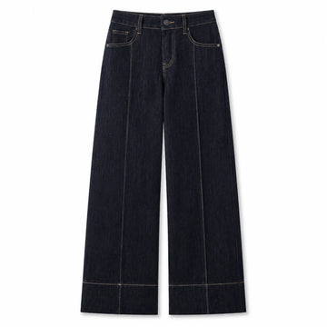 Women's Jeans High Waist Wide Leg Denim Dark Black Seams Contrasting Detail Central Stitching Comfortable Casual For Work And Evening Outings YW‑1882