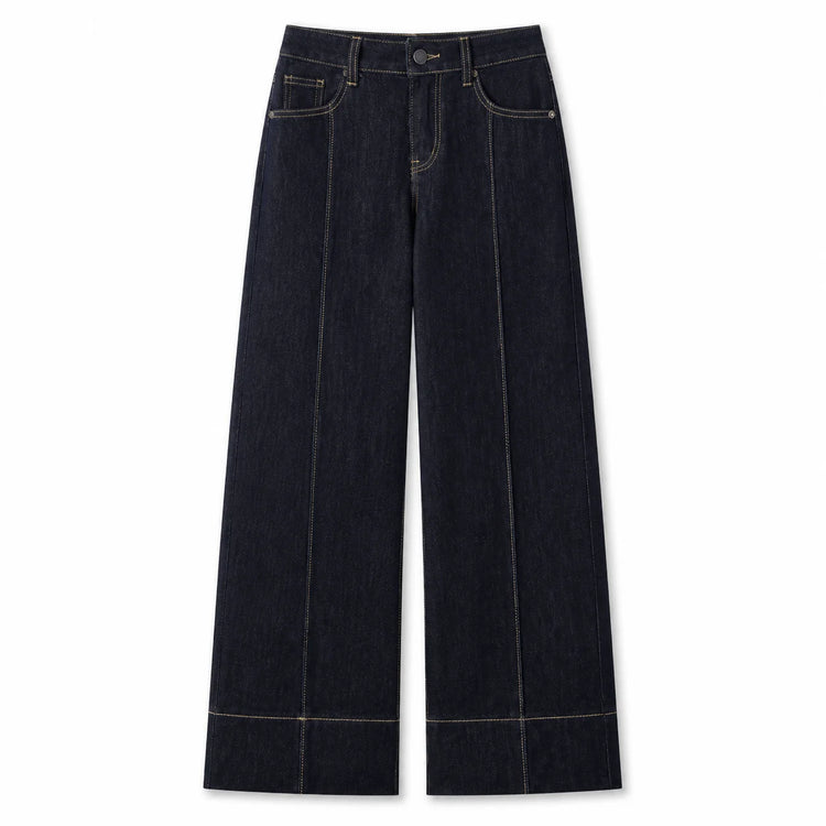 Women's Jeans High Waist Wide Leg Denim Dark Black Seams Contrasting Detail Central Stitching Comfortable Casual For Work And Evening Outings YW‑1882