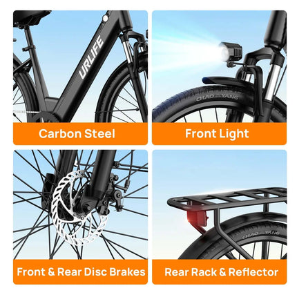 Urlife E26 750W Peak Bicicletta Elettrica per Pendolari a Lungo Raggio, Pneumatici 26×2 Pollici, Batteria al Litio Rimovibile ad Alta Capacità 36V 13Ah, 7 Velocità, Freno Idraulico, Display LCD