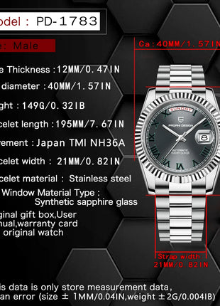 PAGANI DESIGN Nuovo Orologio da Uomo 40mm con Calendario Settimanale, Acciaio Inossidabile, Impermeabile 100M, Vetro Zaffiro AR, Movimento Giapponese di Lusso