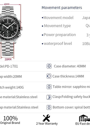 Nuovo orologio da uomo PAGANI DESIGN Saturn, orologio al quarzo di lusso da uomo, cronografo sportivo, vetro zaffiro AR, vetro ceramico luminoso, impermeabile, acciaio inossidabile, regalo ideale