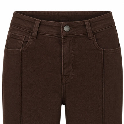 Women's Jeans High Waist Wide Leg Denim Brown Coffee Central Stitch Detail Soft Structured Stylish Casual For Office And Quotidians YW‑1882F