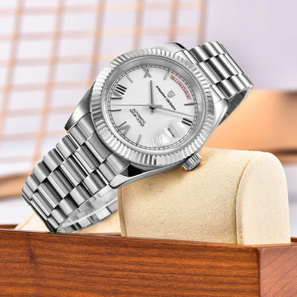 Orologio automatico di lusso Blue DESIGN Ice Blue per uomo, orologio da polso meccanico in acciaio inossidabile, impermeabile, vetro zaffiro AR, consegna locale