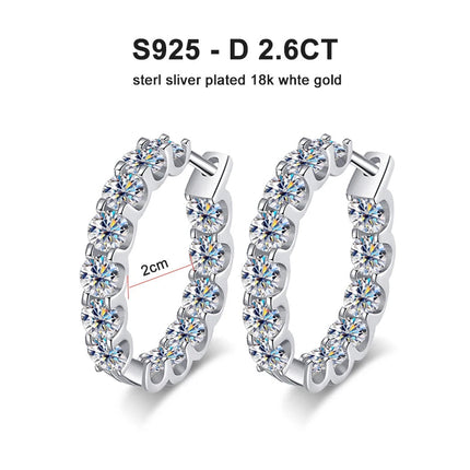 KNOBSPIN 2.6ct D Color Moissanite Earring 925 Sterling Sliver Plated White Gold Hoop Earring for Women Wedding Party Jewelry PlatiNum