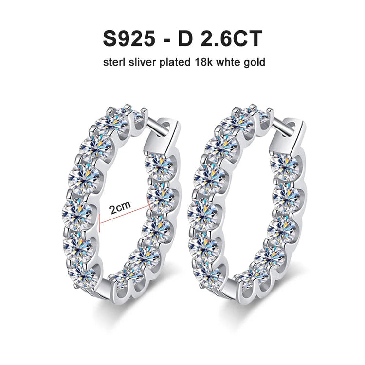 KNOBSPIN 2.6ct D Color Moissanite Earring 925 Sterling Sliver Plated White Gold Hoop Earring for Women Wedding Party Jewelry PlatiNum