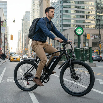 Bicicletta elettrica Aairsk Q7 con motore da 250W, batteria rimovibile da 36V 10Ah, velocità massima di 25 km/h, doppia sospensione e autonomia da 45 a 75 km per carica. Bicicletta elettrica per adulti.