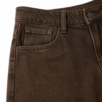 Wide Leg woman Brown Coffee Wash Vintage Denim High Waist Loose Fit Solid Stitching Casual Streetwear trousers Perfect for Urban Look, Daily Outing and Trending Outfits YW-1678