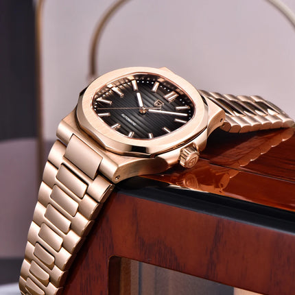 PAGANI DESIGN Orologio da uomo 40MM Orologio automatico di lusso in oro per uomo Orologio meccanico AR Zaffiro resistente con chiusura luminosa