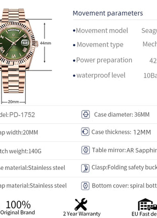 Nuovo Orologio Meccanico di Lusso PAGANI DESIGN D36 in Oro Rosa per Uomo 2026, Orologio Automatico con Data, Vetro Zaffiro AR, Spedizione Locale