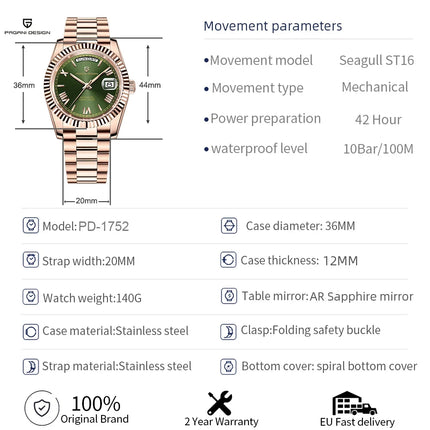 Nuovo Orologio Meccanico di Lusso PAGANI DESIGN D36 in Oro Rosa per Uomo 2026, Orologio Automatico con Data, Vetro Zaffiro AR, Spedizione Locale