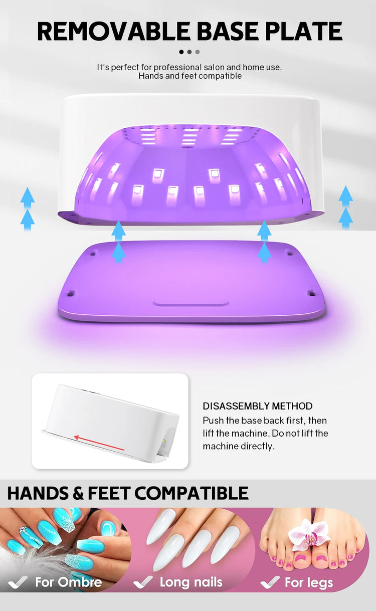 168W UV LED Nail Lamp Rechargeable Nail Dryer with Large LCD Display Professional Gel Curing Lamp 4 Timer Auto Sensor for Salon