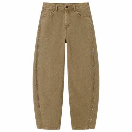 Barrel Women's Jeans High Waist Denim Washed Khaki Shaded Rhinestones Side pants Wide Curved Balloon Streetwear Retro Glam Look For City Out And Leisure FX5429-5