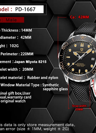 Orologi da uomo PAGANI DESIGN, orologio meccanico automatico di lusso, orologio da uomo resistente all'acqua, vetro zaffiro AR, orologio leggero, spedizione locale UE