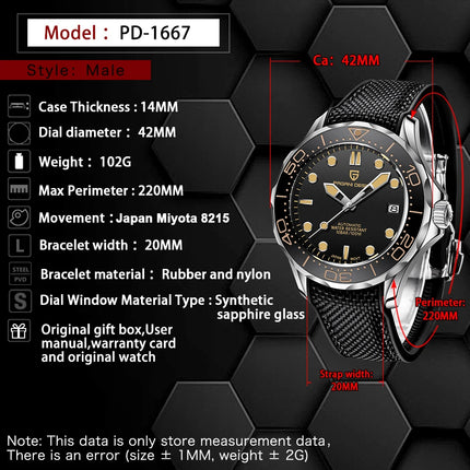Orologi da uomo PAGANI DESIGN, orologio meccanico automatico di lusso, orologio da uomo resistente all'acqua, vetro zaffiro AR, orologio leggero, spedizione locale UE