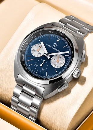 PAGANI DESIGN Nuovo Orologio da Uomo Turtle Back Cronografo al Quarzo con Vetro Zaffiro e Bracciale, Movimento Giapponese VK63, Spedizione Locale