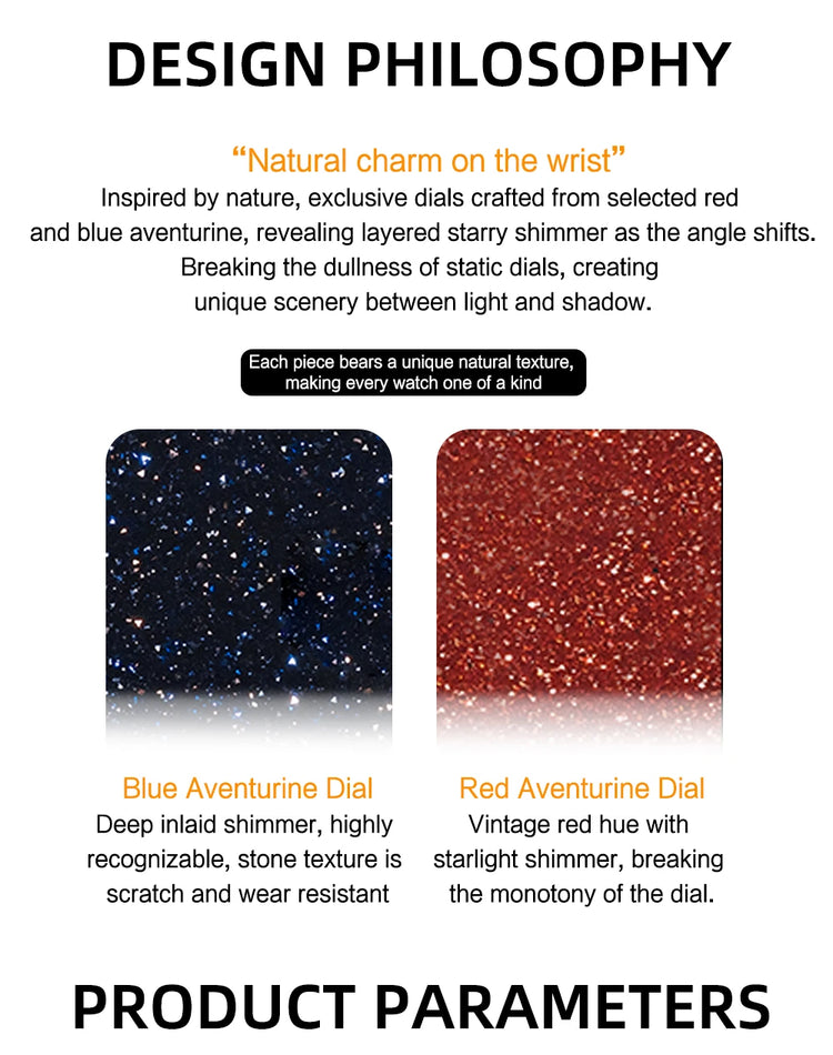 ADDIESKIN K010 Men's Automatic Watch Natural Stone Dial Tiger Eye Turquoise Goldstone Sapphire Crystal Miyota 9015 BGW9 Luminous