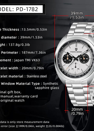 PAGANI DESIGN Nuovo Orologio da Uomo Turtle Back Cronografo al Quarzo con Vetro Zaffiro e Bracciale, Movimento Giapponese VK63, Spedizione Locale