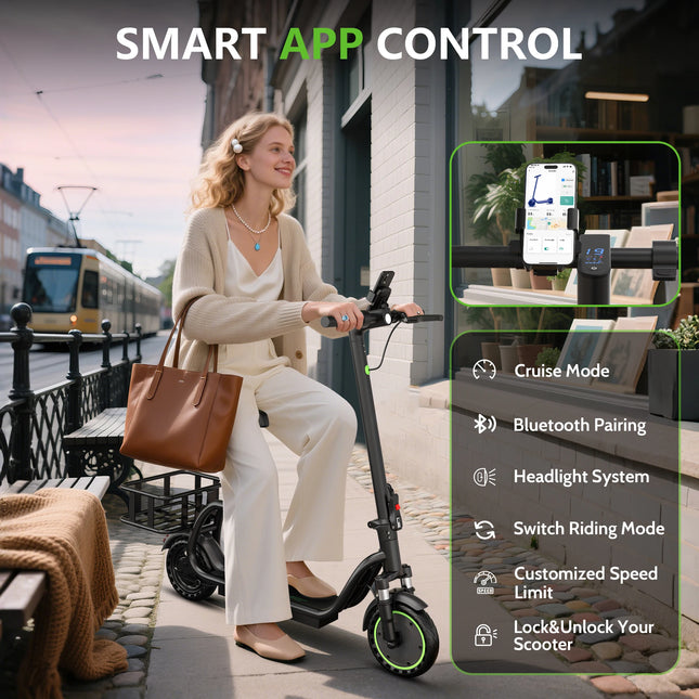 EU Stock 350W Electric Scooter 19 MPH Range Up To 25 Miles Smart App Control Three Speed Settings 8.5 Inch Solid Rubber Tires For A Comfortable Ride—Perfect For Daily Grocery Runs And Commuting