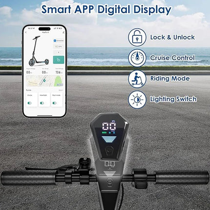 Monopattino elettrico HiQiS V10 pro con motore da 600W, batteria 36V15Ah, velocità 40KM/H, autonomia 45KM, pneumatici da 10 pollici, pieghevole, per adulti, con app.
