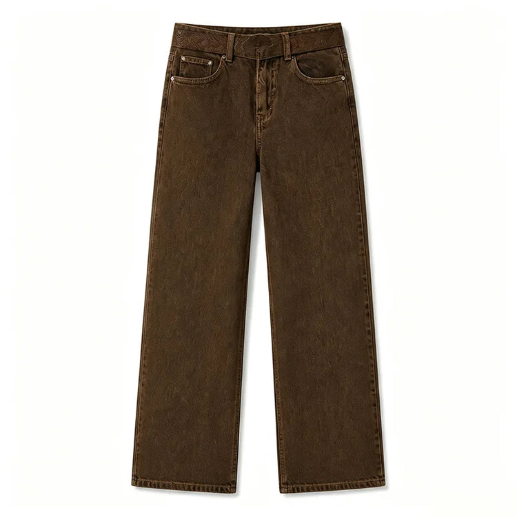 Wide Leg woman Brown Coffee Wash Vintage Denim High Waist Loose Fit Solid Stitching Casual Streetwear trousers Perfect for Urban Look, Daily Outing and Trending Outfits YW-1678