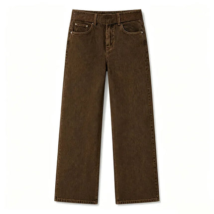 Wide Leg woman Brown Coffee Wash Vintage Denim High Waist Loose Fit Solid Stitching Casual Streetwear trousers Perfect for Urban Look, Daily Outing and Trending Outfits YW-1678