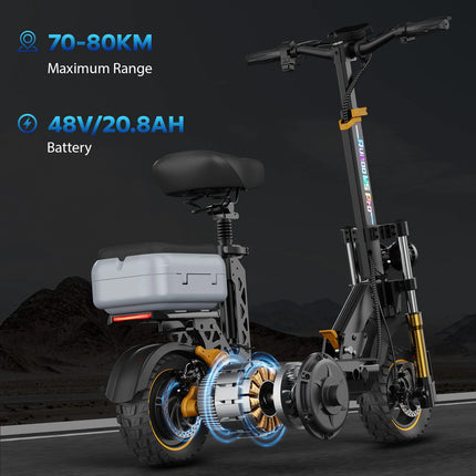 Ruitoo M5Pro Scooter elettrico Motore 1200W Batteria 48V20.8AH Velocità 55KM/h Pneumatici fuoristrada da 11 pollici Design portatile pieghevole