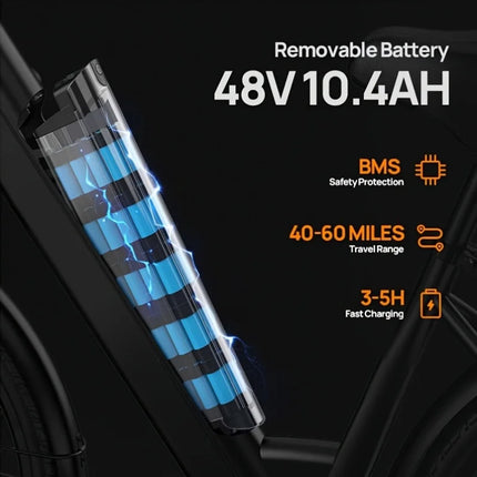 Bicicletta Elettrica URLIFE E26 con Pneumatici 26x2 Pollici, Batteria Rimovibile 48V 10.4Ah, Display LCD, 7 Velocità, Freno a Disco Idraulico, per Adulti e Città