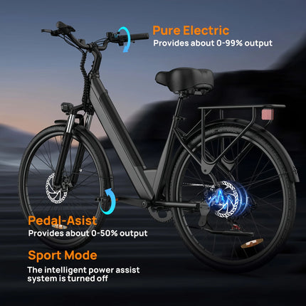 Bicicletta elettrica da pendolarismo Urlife E26, 26 pollici, 36V 13Ah, batteria rimovibile, 32 km/h, e-bike per adulti, bicicletta elettrica per il pendolarismo verso il lavoro