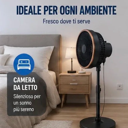 Ventilatore Turbo a Piantana 60W Ø35 cm – Oscillazione 180° e Altezza Regolabile 84-114 cm