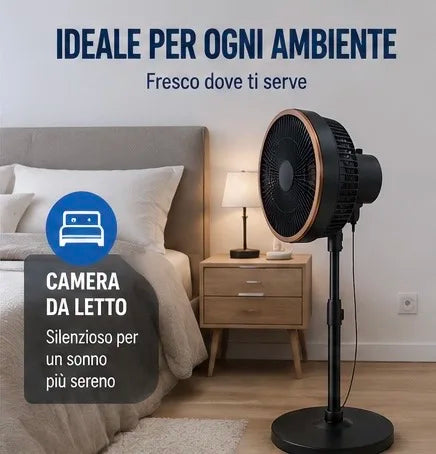 Ventilatore Turbo a Piantana 60W Ø35 cm – Oscillazione 180° e Altezza Regolabile 84-114 cm