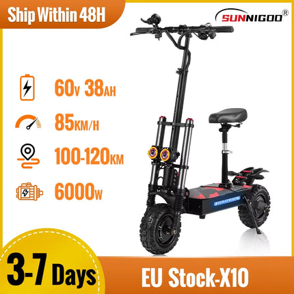 6000W Potente Scooter Elettrico 60V 38Ah Velocità Massima 85 km/h 100 km Portata 11 ''Pneumatico Doppio Ammortizzante Pieghevole EScooter per Adulti