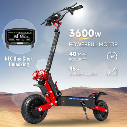 Monopattino Elettrico SUNNIGOO X7/X7PRO 3600W Doppio Motore Potente Velocità Massima 60-65km/h Pneumatici Fuoristrada da 11 Pollici Pieghevole Potente E-Scooter Autonomia 60KM Impermeabile IP54 Blocco NFC Freni Doppi Monopat