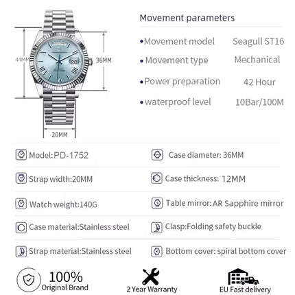 PAGANI DESIGN 2026 Nuovo Orologio con Calendario Settimanale, Movimento Seagull ST16, Impermeabile 100M, Orologio Automatico di Lusso da Uomo, Vetro Zaffiro, Acciaio Inossidabile 316L