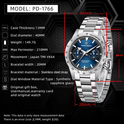 Nuovo orologio da uomo DESIGN PAGANI, stile retrò con lancetta larga, orologio al quarzo di lusso da uomo, cronografo sportivo veloce, movimento VK64, vetro zaffiro AR, consegna locale