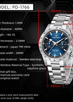 Orologio da Uomo Retrò PAGANI DESIGN 2026, Orologio al Quarzo con Display Lunare, Nuovo Orologio Sportivo Cronografo AR Sapphire VK64, Spedizione Locale