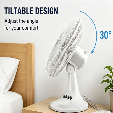Ventilatore da tavolo elettrico con 3 velocità, silenzioso, 30 °   Inclinabile °   Protezione in rete sicura, a basso consumo energetico, per camera da letto, ufficio e stanza