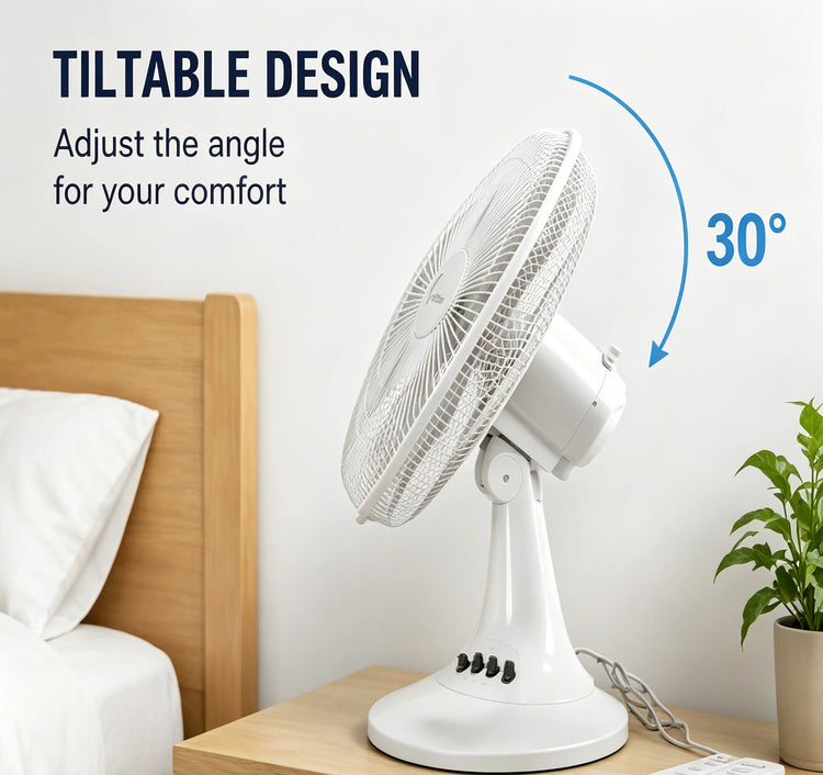 Ventilatore da tavolo elettrico con 3 velocità, silenzioso, 30 °   Inclinabile °   Protezione in rete sicura, a basso consumo energetico, per camera da letto, ufficio e stanza