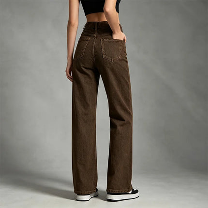 Wide Leg woman Brown Coffee Wash Vintage Denim High Waist Loose Fit Solid Stitching Casual Streetwear trousers Perfect for Urban Look, Daily Outing and Trending Outfits YW-1678