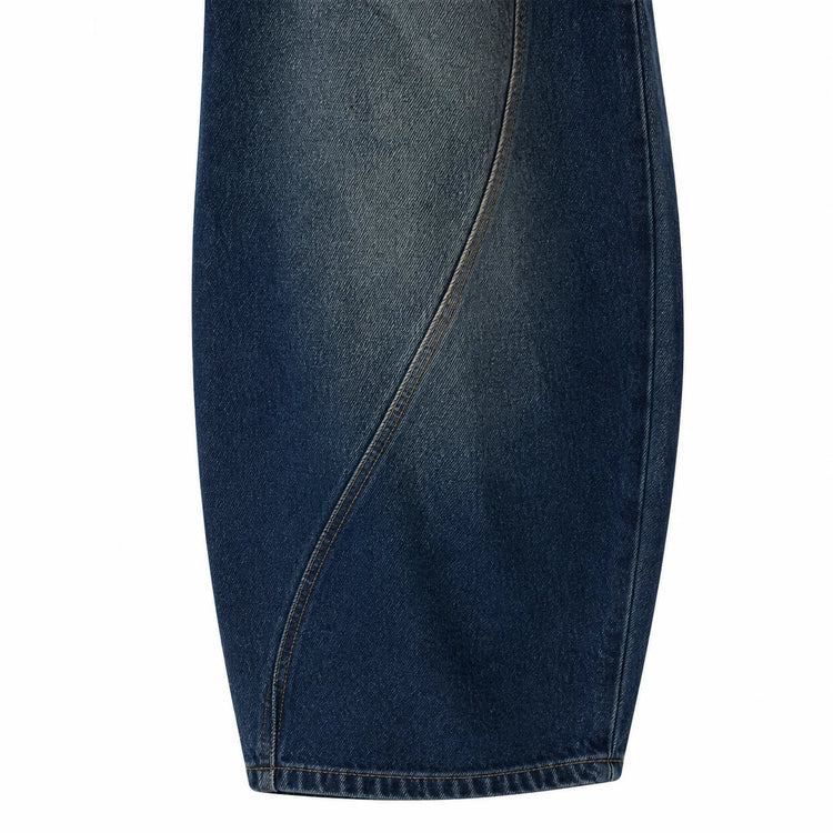 Asymmetric Cross Waist woman Wide Barrel Leg Jeans Dark Blue Denim Vintage Wash Streetwear trousers Shaped Stitching Wide Fit Comfortable Urban Look Daily Fashion Outings YW-1668