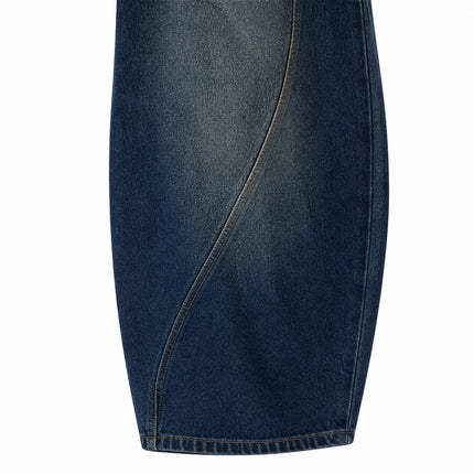 Asymmetric Cross Waist woman Wide Barrel Leg Jeans Dark Blue Denim Vintage Wash Streetwear trousers Shaped Stitching Wide Fit Comfortable Urban Look Daily Fashion Outings YW-1668
