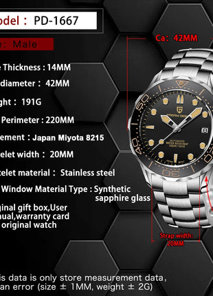 Orologi da uomo PAGANI DESIGN, orologio meccanico automatico di lusso, orologio da uomo resistente all'acqua, vetro zaffiro AR, orologio leggero, spedizione locale UE