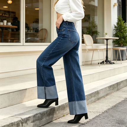 Dark Blue Wide Leg High Waist woman Jeans Loose Bottom lapel trousers Casual Sleek Comfortable Wear Daily Outings YW1329