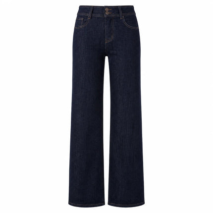 Women's Jeans High Waist Wide Leg Dark Blue Double Button Back Pocket Heart Shape Elegant Comfortable For Work And Outgoing YW‑1891