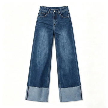 Women's Jeans High Waist Wide Leg Frayed Hem Two-Tone Effect Vintage Wash Comfortable Casual Jeans for Leisure Outings and Urban Look Yw‑1329