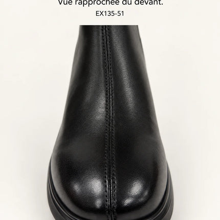 Bel Chou's EX135-51 Women's Black Block Heel Ankle Boots with Inner Zip and Decorative Button
