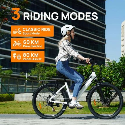 Bicicletta Elettrica URLIFE E26 con Pneumatici 26x2 Pollici, Batteria Rimovibile 48V 10.4Ah, Display LCD, 7 Velocità, Freno a Disco Idraulico, per Adulti e Città