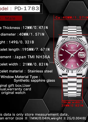 Nuovo Orologio Meccanico da Uomo PAGANI DESIGN DD40 2026, Orologio Automatico di Lusso con Vetro Zaffiro AR, Data, Impermeabile, in Acciaio Inossidabile, Regalo per Uomo